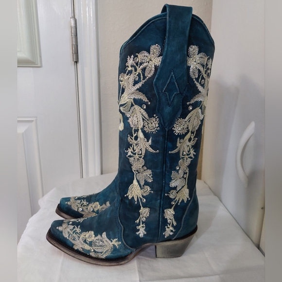 Corral A4361 Women's Navy Floral Embroidered Cowgirl Boots Size 5 - Picture 5 of 16